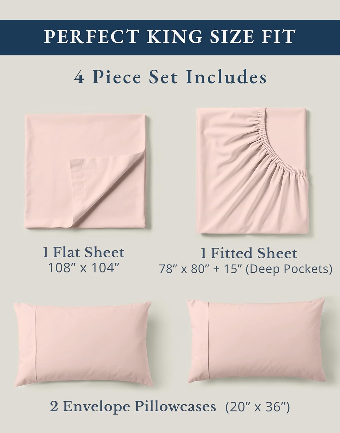 LaneLinen LANE LINEN 100% Organic Cotton King Size Sheets Set, Machine Washable Fully Elasticized Low Pill Fade Resistant Cotton Sheets, So…