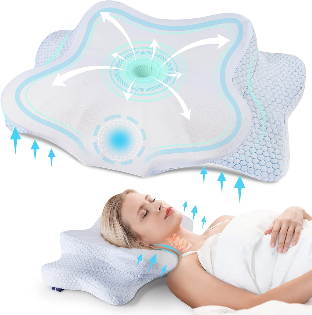 Donama Cervical Pillow for Neck and Shoulder, Cooling Contour Memory Foam Pillow, Dual-Height Ergonomic Neck Support Pillow for Side Back…