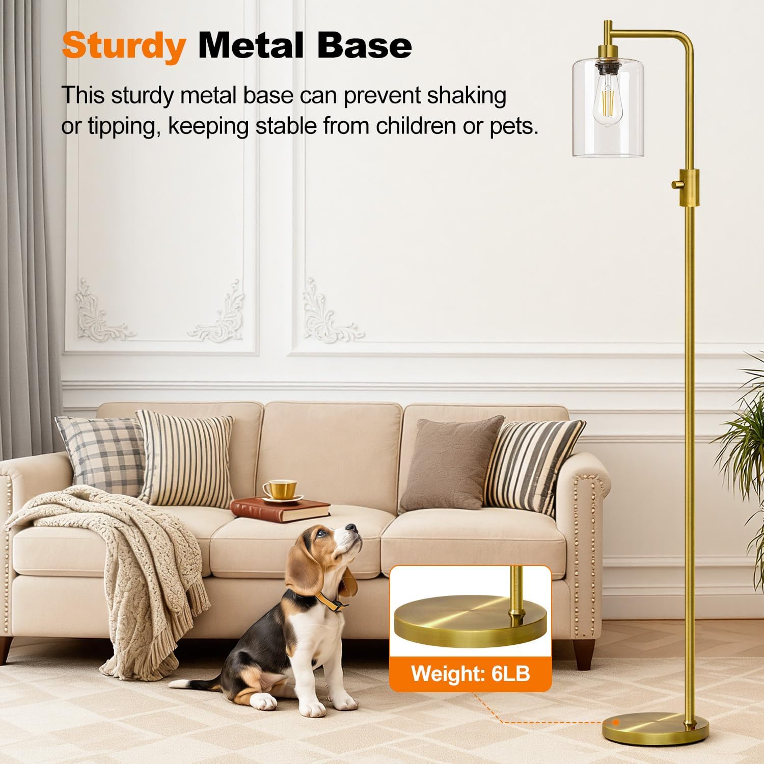 Upgraded】Dimmable Floor Lamp for Living Room with Clear Glass Lampshade, Brass Modern Floor Lamp with 900LM Edison Bulb Included, Bright…