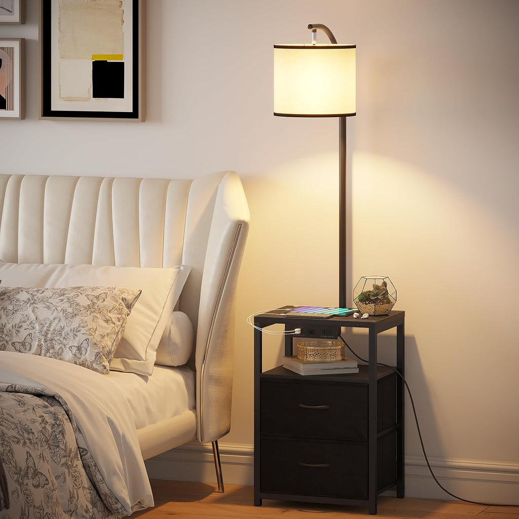 SUNMORY Floor Lamp with Table & 2 Drawers, Lamp with USB Port and Outlet, Lamps for Nightstand with 3 Color Temperature Led Bulb…