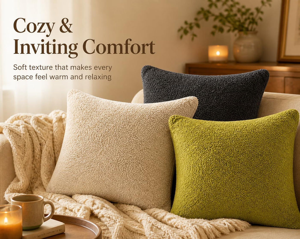 Reafort Ultra Soft Sherpa Euro Sham Pillow Cover 26" x 26", Plush Fluffy Decorative Cushion Cover with Zipper Closure, Cozy Faux Fur…