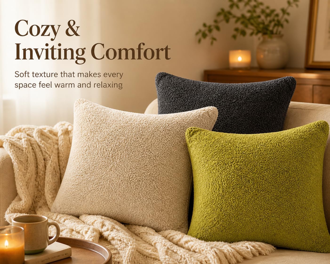 Reafort Ultra Soft Sherpa Euro Sham Pillow Cover 26" x 26", Plush Fluffy Decorative Cushion Cover with Zipper Closure, Cozy Faux Fur…