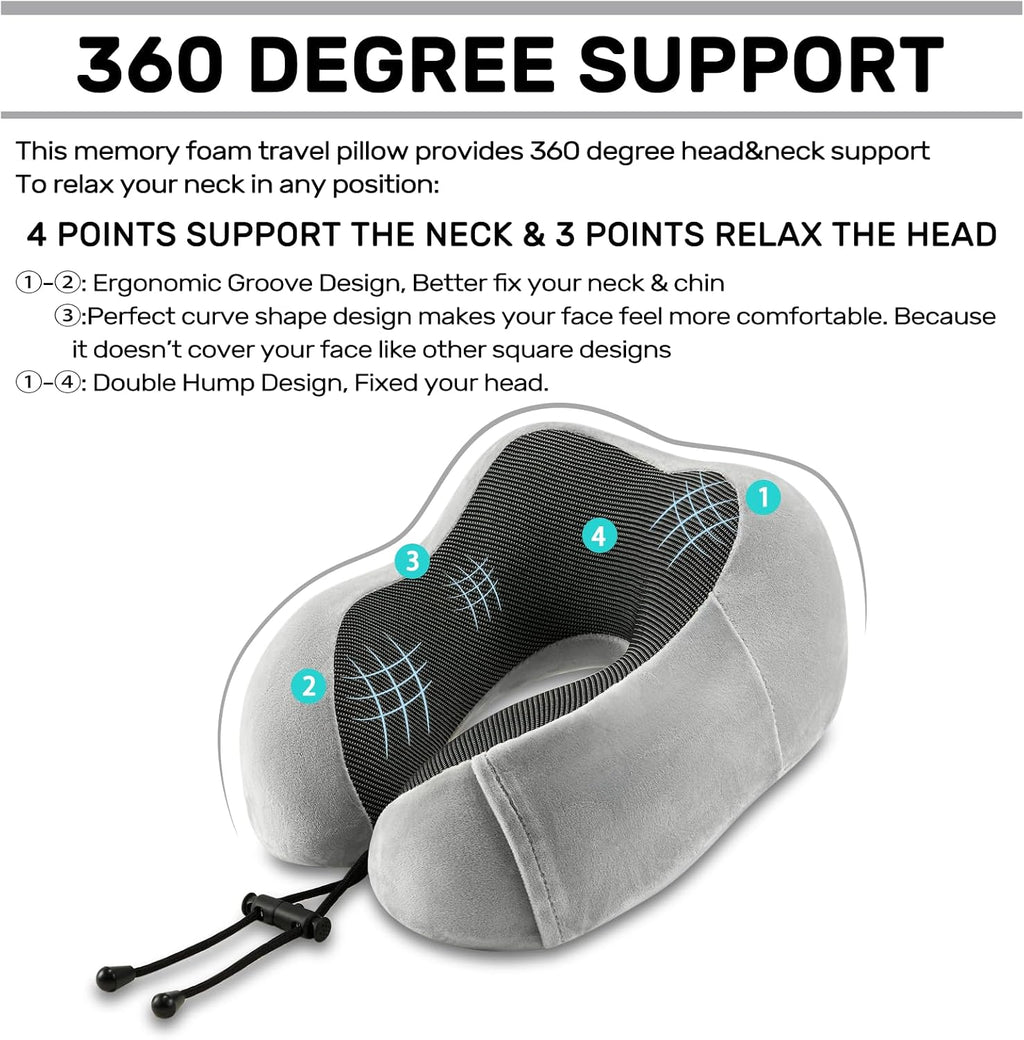 Urnexttour Neck Pillow Airplane-2 Pack Memory Foam Travel Pillow, Soft Support Travel Neck Pillow for Travelling, Sleeping Rest, Car, Train…