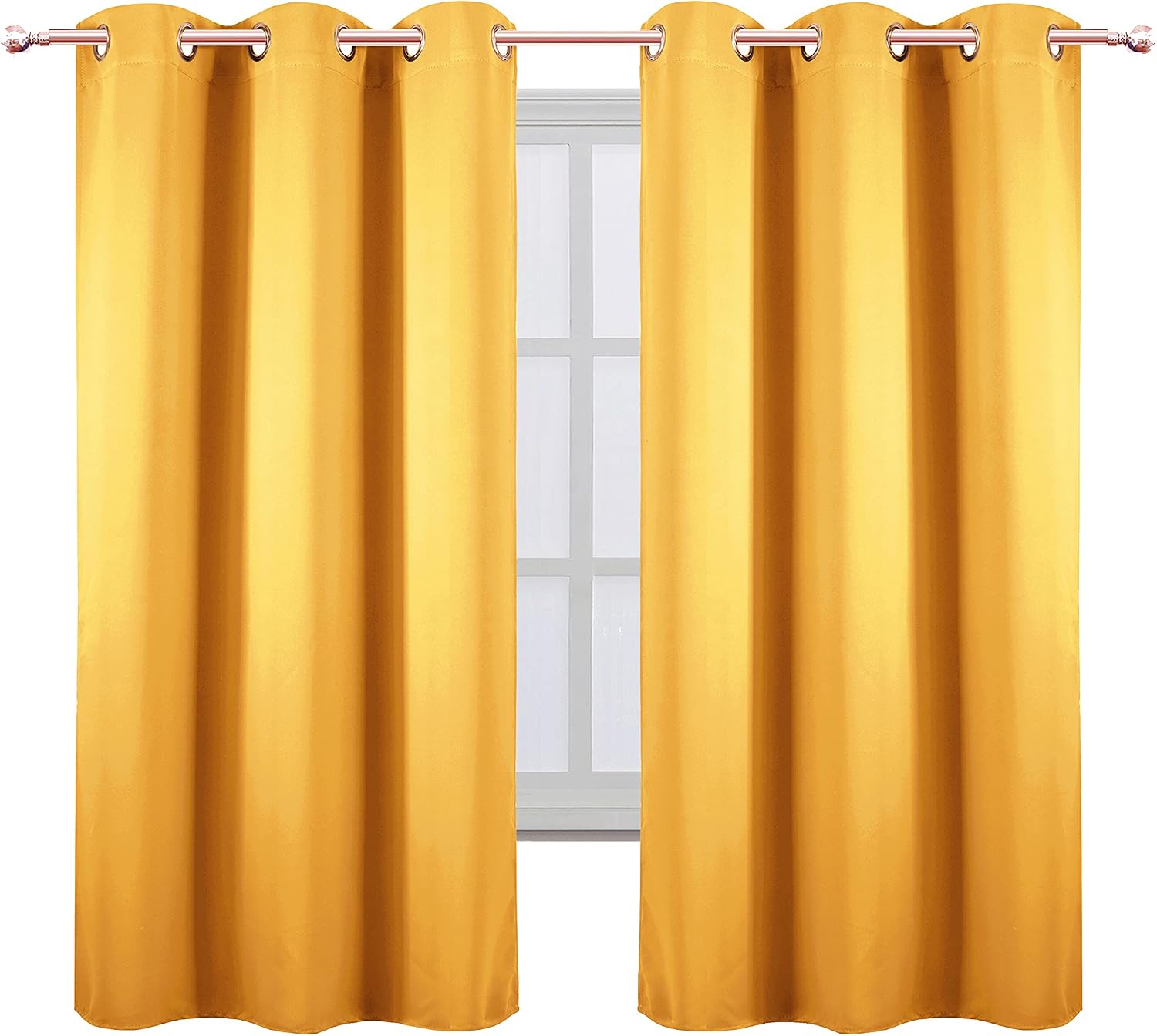 Lemomo Yellow Blackout Curtains 34 x 63 Inch Length/Set of 2 Curtain Panels/Thermal Insulated Room Darkening Blackout Curtains for Bedroom…