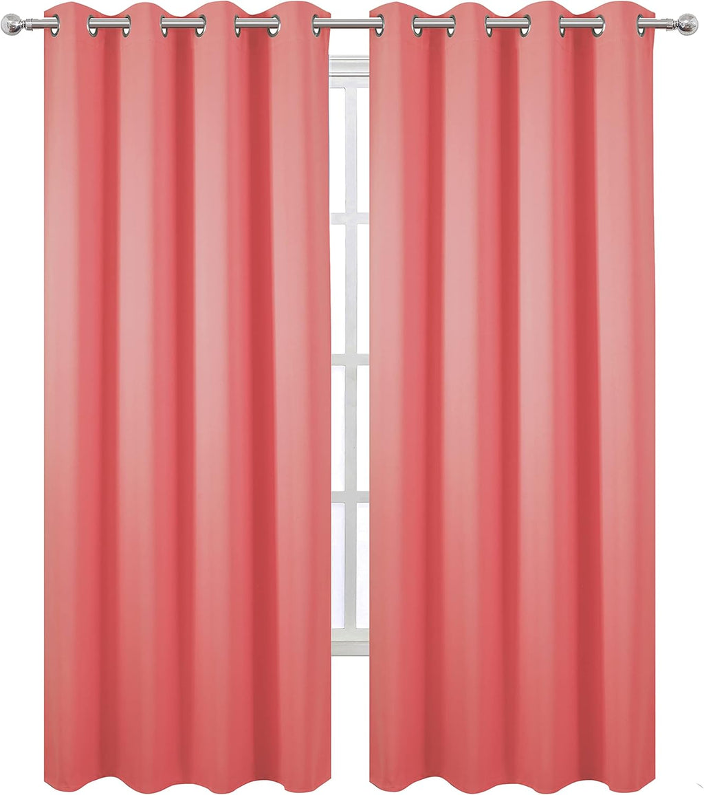 Lemomo Blackout Curtains 52 x 84 inch/Coral Curtains Set of 2 Panels/Thermal Insulated Room Darkening Bedroom Curtains 84 inch silver