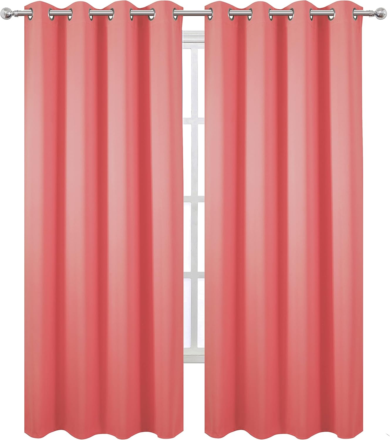 Lemomo Blackout Curtains 52 x 84 inch/Coral Curtains Set of 2 Panels/Thermal Insulated Room Darkening Bedroom Curtains 84 inch silver