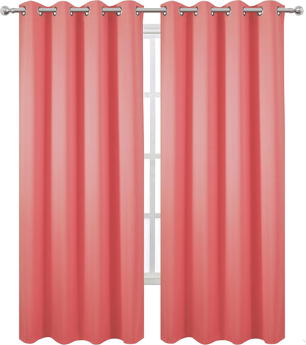 Lemomo Blackout Curtains 52 x 95 inch/Coral Curtains Set of 2 Panels/Thermal Insulated Room Darkening Bedroom Curtains 95 inch silver