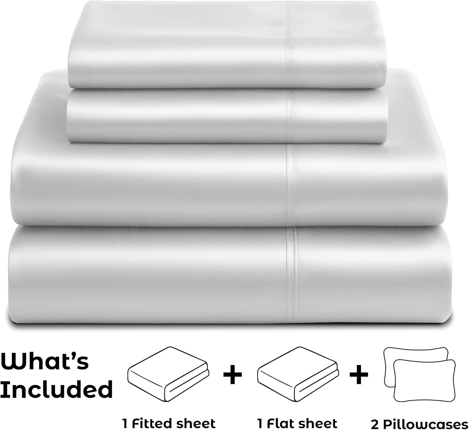 PureBedding Satin Sheets King [4-Piece, White] Hotel Luxury Silky Bed Sheets - Extra Soft 1800 Microfiber Sheet Set, Wrinkle, Fade, Stain R…