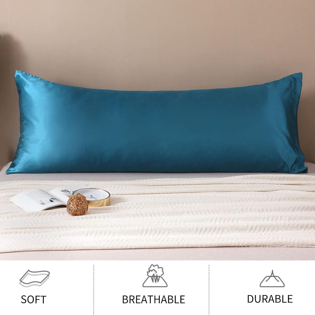Lcbd Satin Body Pillow Case for Hair and Skin, Teal Silk Satin Body Pillowcase Cover, 20x54 Body Cooling Pillow Cover with Envelope Closure…