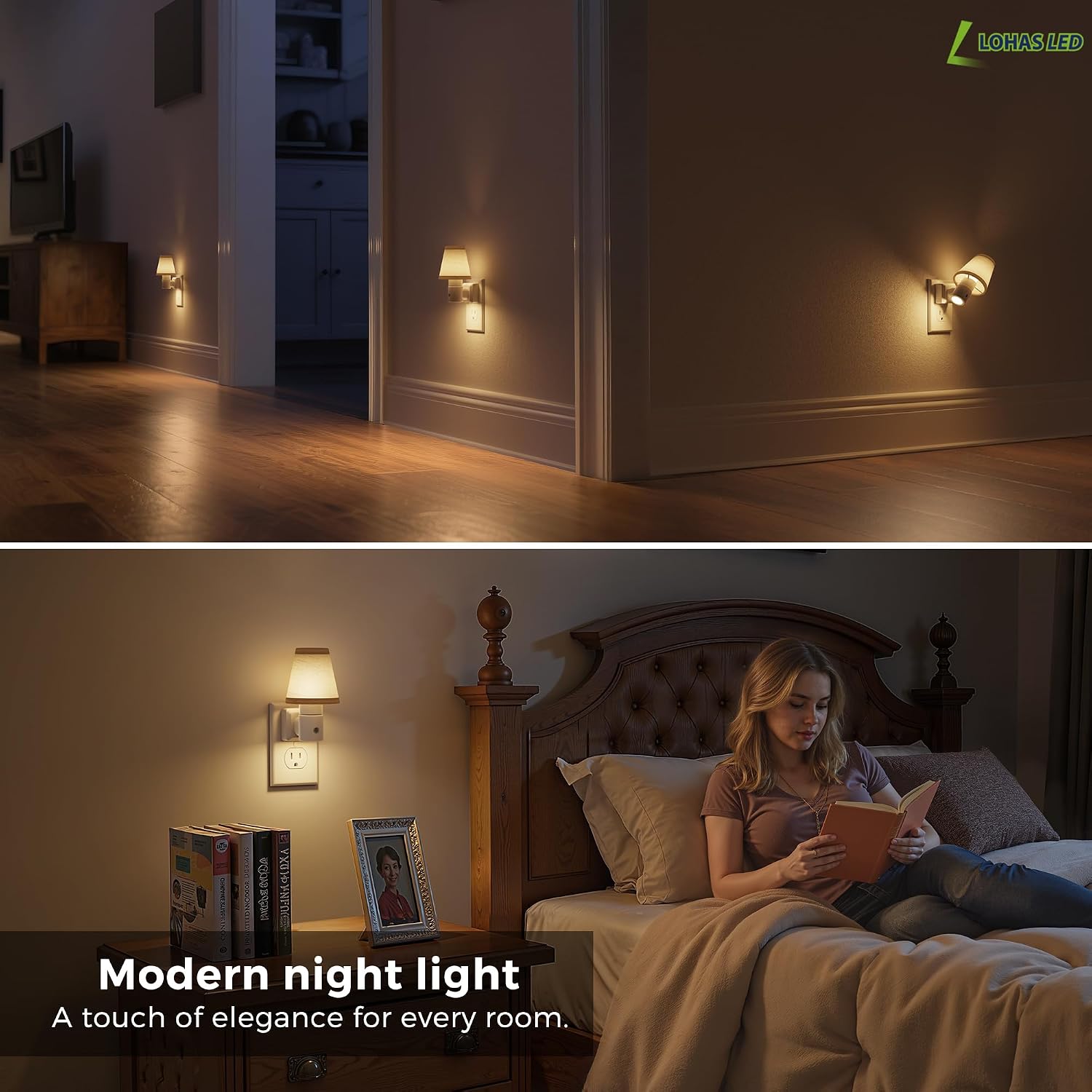 L LOHAS LED Night Lights Plug into Wall, Plug in Night Light Dimmable, Soft Warm Nightlight with Light Sensor, Rotatable Base, Vintage…