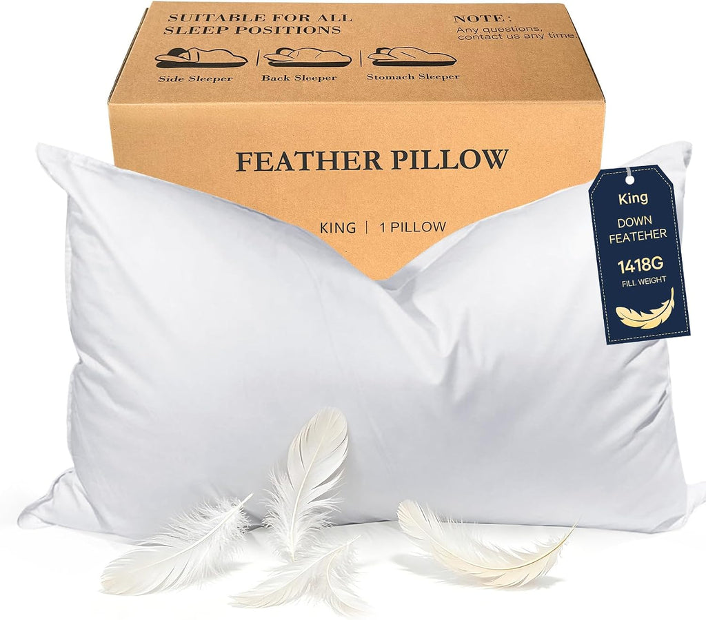 BHZHouseholdProducts BHZ King Pillow Feather Down Hotel My King Pillow Bed Goose Pillows Alternative Luxury Pillows for Sleeping Side and B…