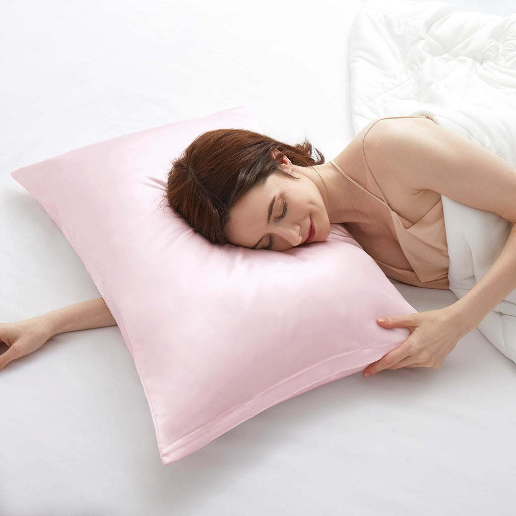 HommxJF Blush Pink Satin Pillowcases with Zipper (20x26), Standard Size Satin Pillowcases Set of 2, Blush Pink Silk Pillowcase for Hair and…