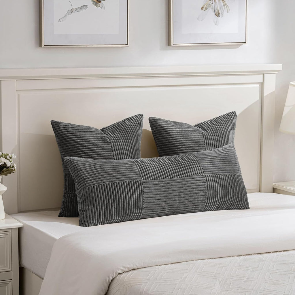 Fancy Homi 2 Packs Dark Gray Decorative Throw Pillow Covers 18x18 Inch for Living Room Couch Sofa, Rustic Farmhouse Boho Home Decor, Soft…