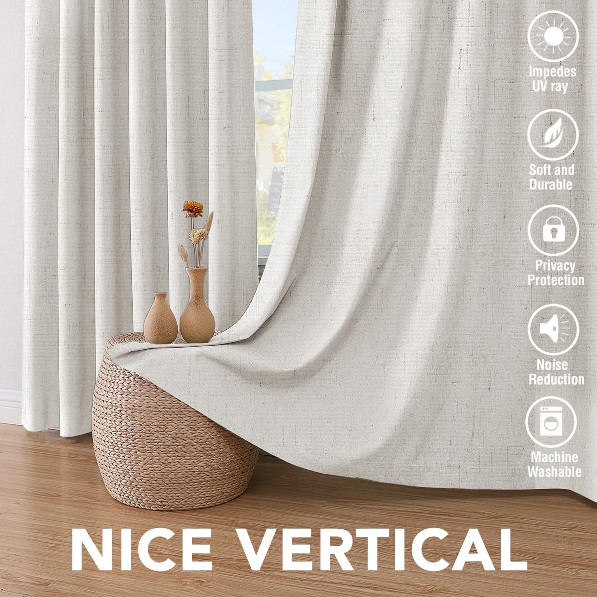 H.VERSAILTEX Ivory Blackout Curtains for Bedroom, Linen Blackout Curtains 108 Inches Long 100% Blackout Thermal Insulated Textured…