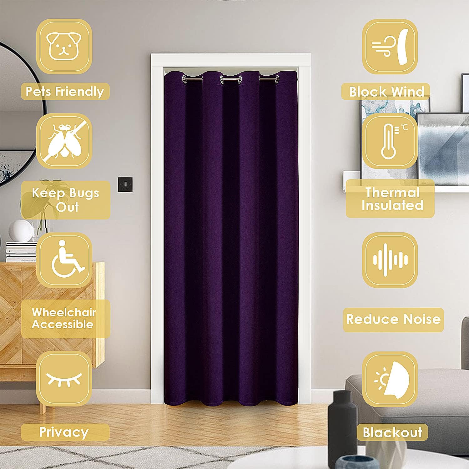 ChrisDowa Blackout Door Curtains for Doorway Privacy, Grommet Closet Curtains for Bedroom Closet Door, Thermal Insulated Doorway Cover Room…