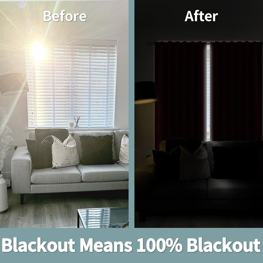BGment Burgundy Red 100% Blackout 48 Inch Curtains for Small Window, Rod Pocket and Back Tab Double Layer Black Out Thermal Insulated…