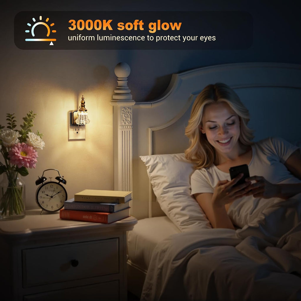 JandCase Night Light, Night Lights Plug into Wall, Glass Flower LED Nightlight, 0-100 LM Dimmable Nightlights, Dusk to Dawn Sensor, 1W…