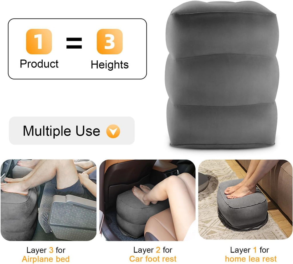 Maliton Inflatable Travel Foot Rest Pillow, Airplane Bed for Kids, Car Foot Leg Rest Pillow, Adjustable Height for Airplane, Car, Train…