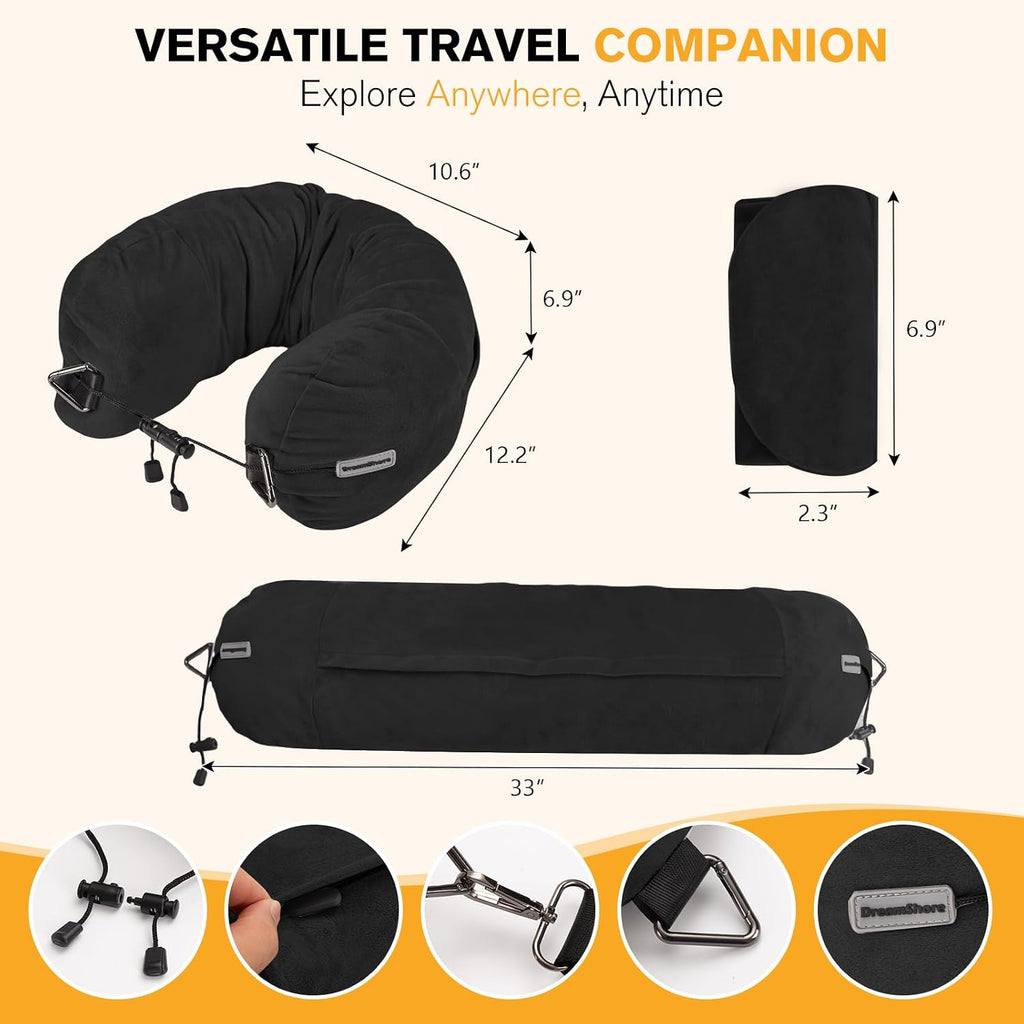 DreamShore Travel Pillow for Extra Luggage:Stuffable Neck Pillow with Adjustable Neck Size|Fits 3+ Days of Travel…