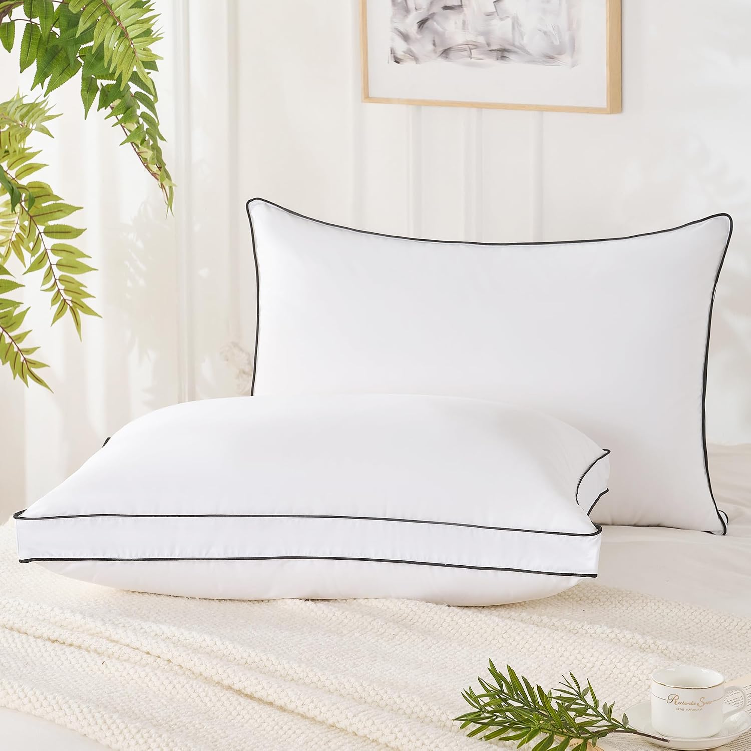 Mosluna Feather Down Pillows Standard Size Set of 2, Hotel Collection Bed Pillows 2 Pack, Medium Firm Pillow for Side, Back or Stomach Slee…