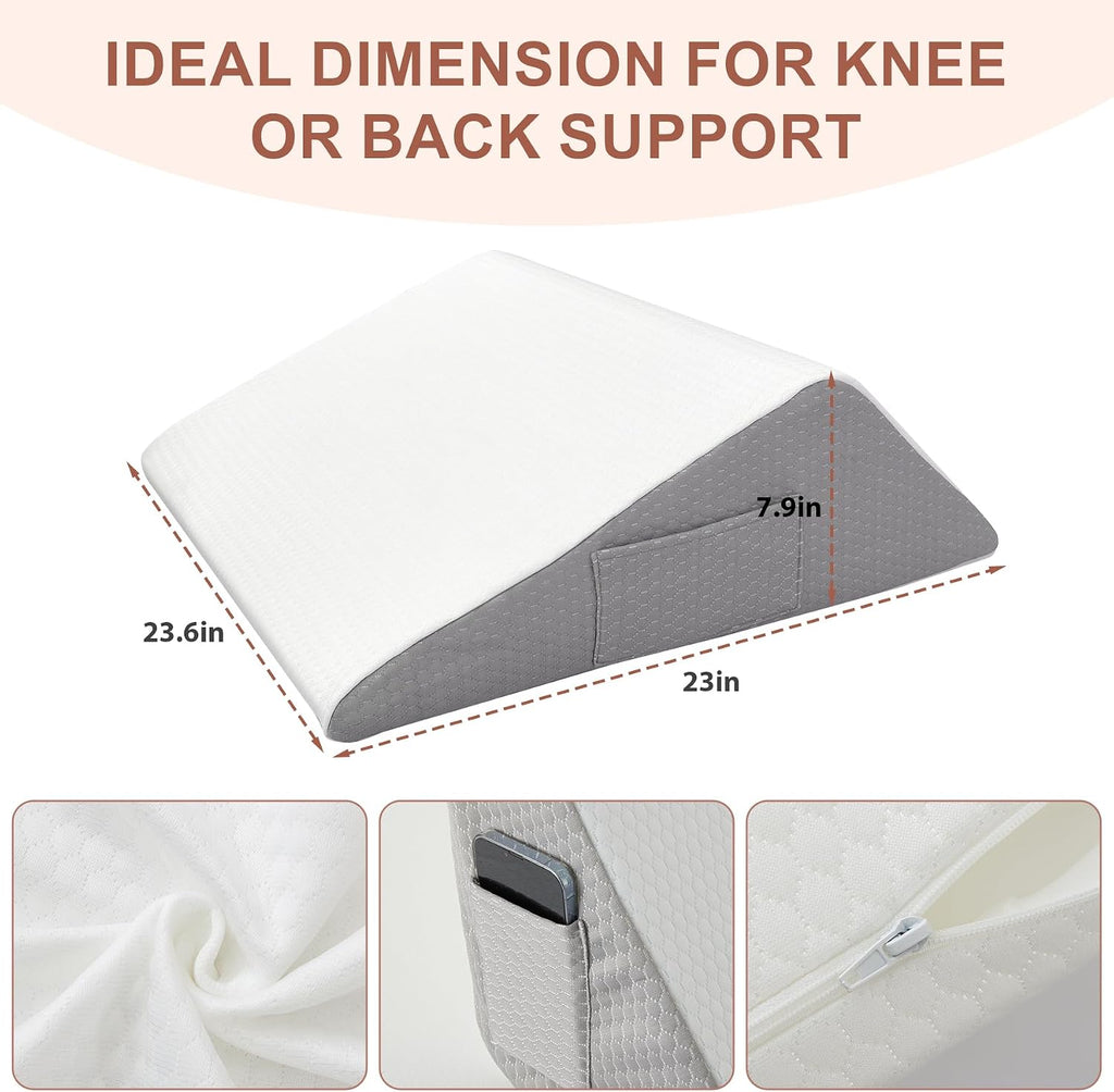 Bedluxe Knee Pillow for Back Sleeping, Leg Pillow Knee Wedge Pillow, Memory Foam Post Surgery Triangle Pillow for Knee Support, Leg Elevati…