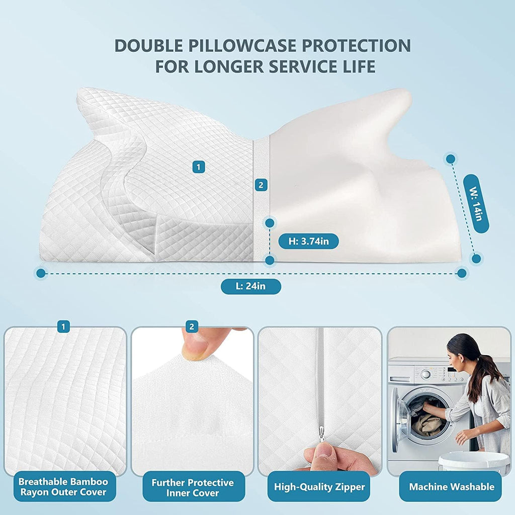 Zamat Adjustable Cervical Memory Foam Pillow, Odorless Neck Pillows for, Orthopedic Pillows for Sleeping with Cooling Pillowcase, Bed Supp…