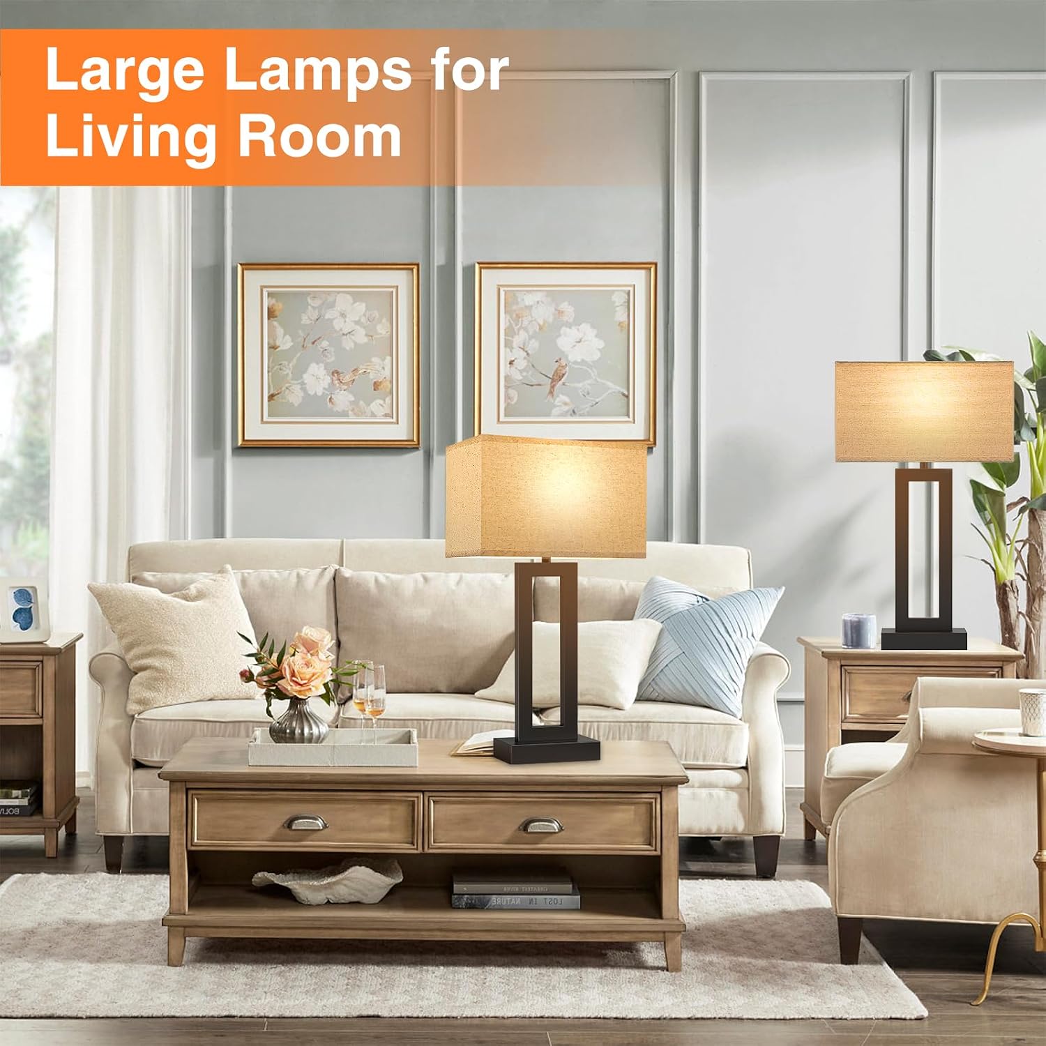 Seealle 22" Tall Living Room Lamps for Night Stands - Touch Bedside Lamp with USB C+A, 3 Way Dimmable Bedroom Lamps for End Tables Set of…