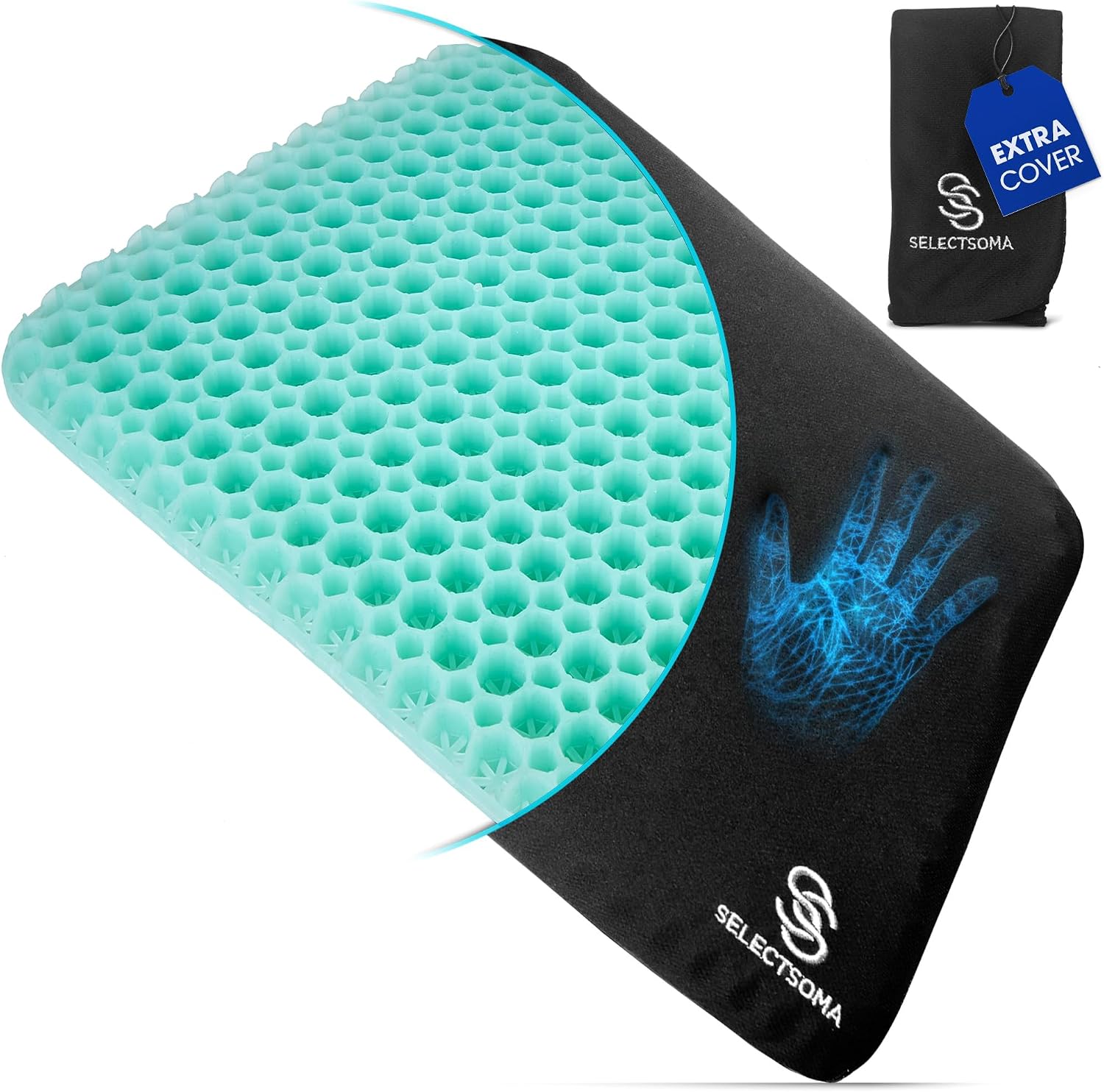SelectSoma Mint Green Gel Seat Cushion for Long Sitting, Patent-Pending Mold Design, Double-Thick Pressure Relief for Tailbone, Sciatica, C…