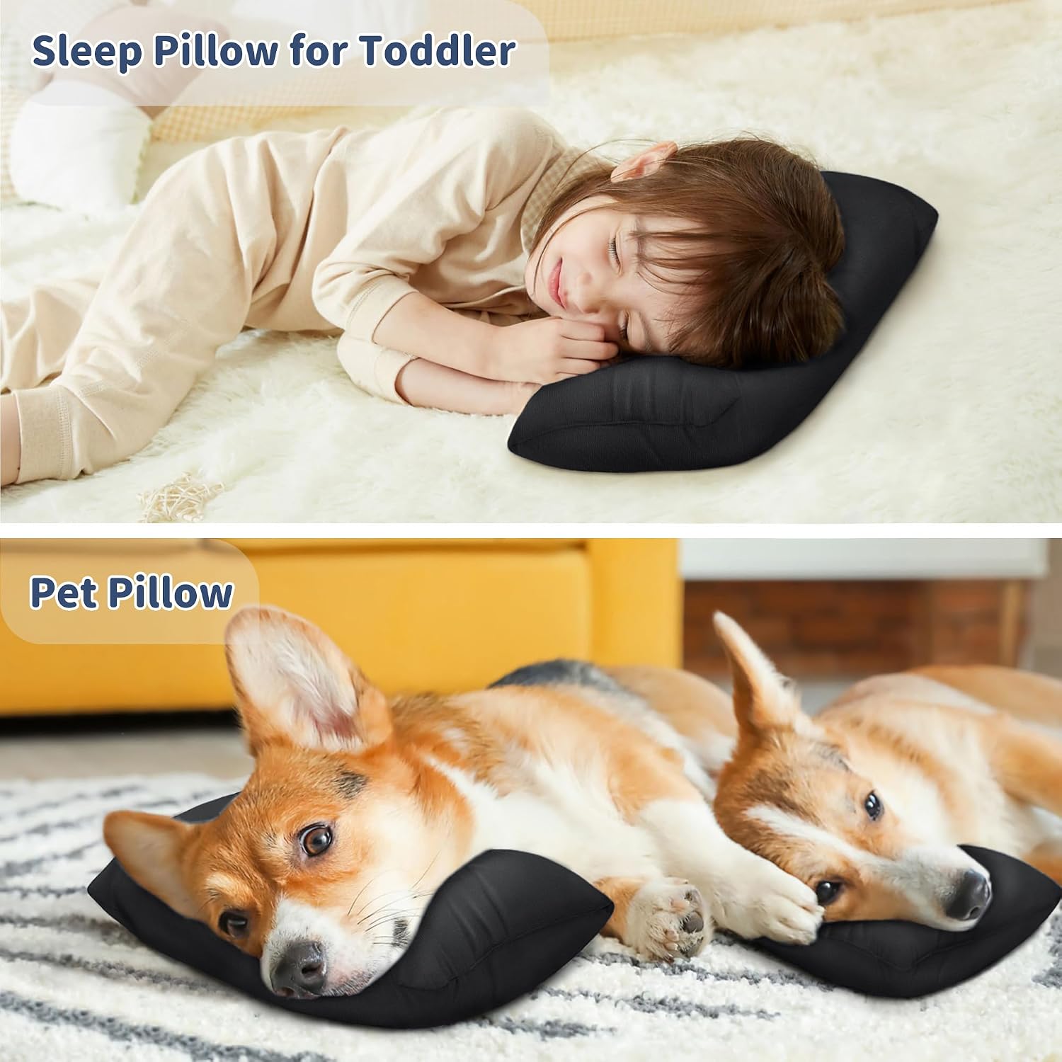 Pro Goleem Small Pillow 11"x7"x2.5" for Camping and Traveling with Name Tag Mini Tiny Pillow for Kids Sleeping and Chair Car Air Nap Neck…
