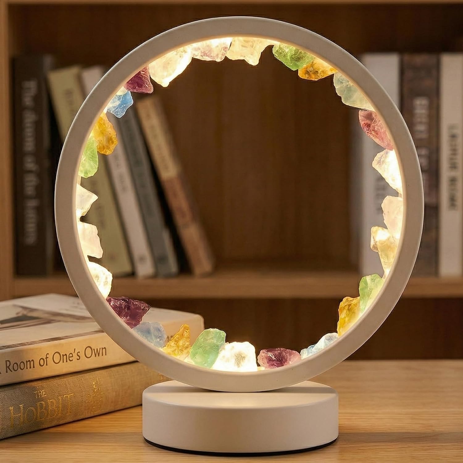 Runyansghi Chroma Gravel Night Lamp 8.6" Natural Healing Crystal Bedside Lamp USB Port 3 Colours Dimming Mode Bedroom Lamp Suitable Night…