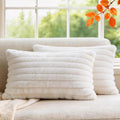 MEGAYES Pack of 2 Throw Pillow Covers 20x12 Decorative Solid Plush Faux Fur with Soft Velvet Back, Square Striped Cushion Cases Mode…