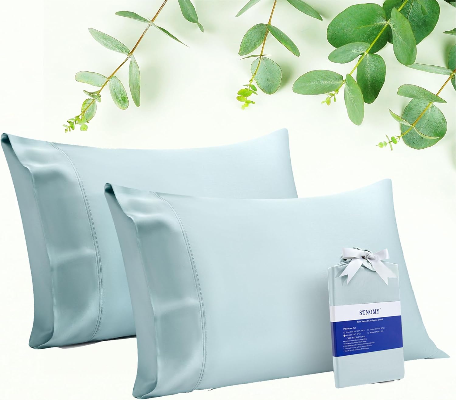 Stnomyhome 100% Eucalyptus Tencel Lyocell Cooling Pillowcase Set of 2, Moisture Wicking, Temperature Regulating, Soft &Smooth Sateen Pillow…
