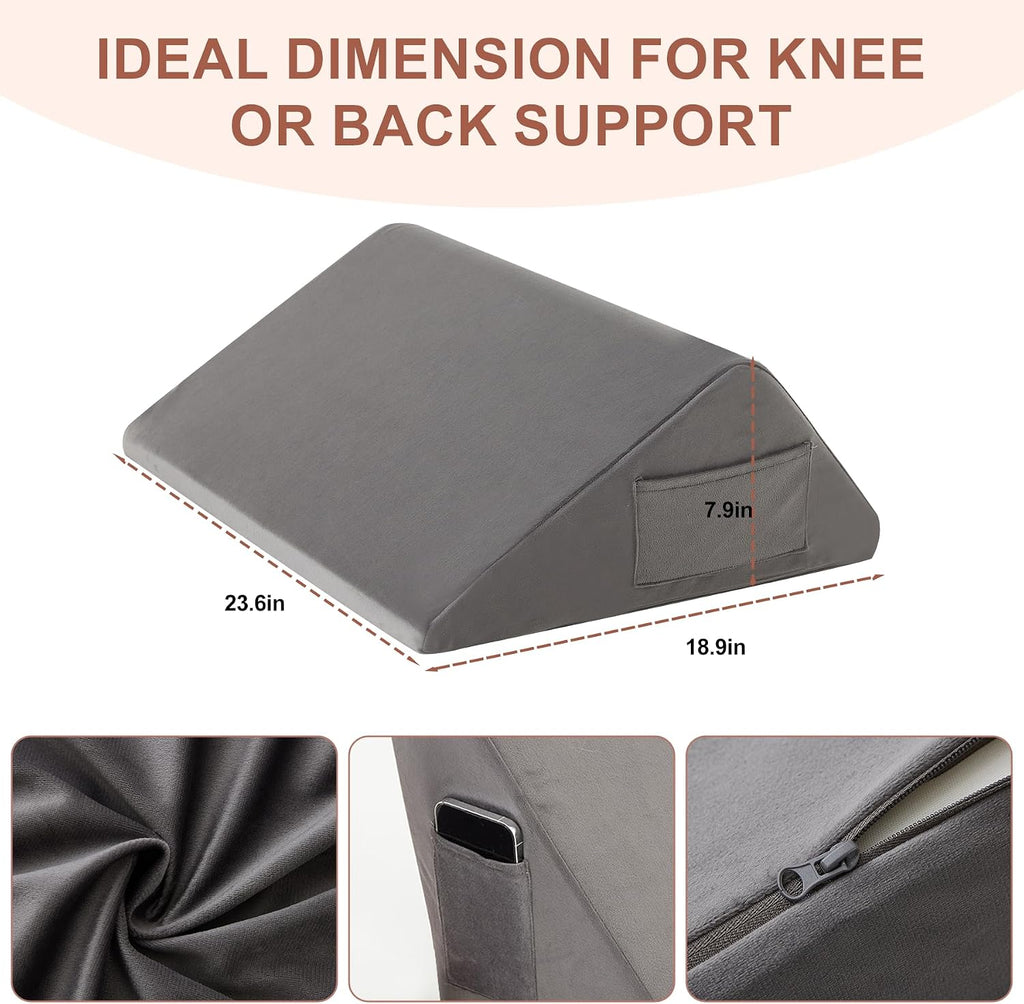 Bedluxe Knee Pillow for Back Sleeping, Leg Pillow Knee Wedge Pillow, Memory Foam Wedge Pillows for Legs After Surgery, Triangle Pillow for…