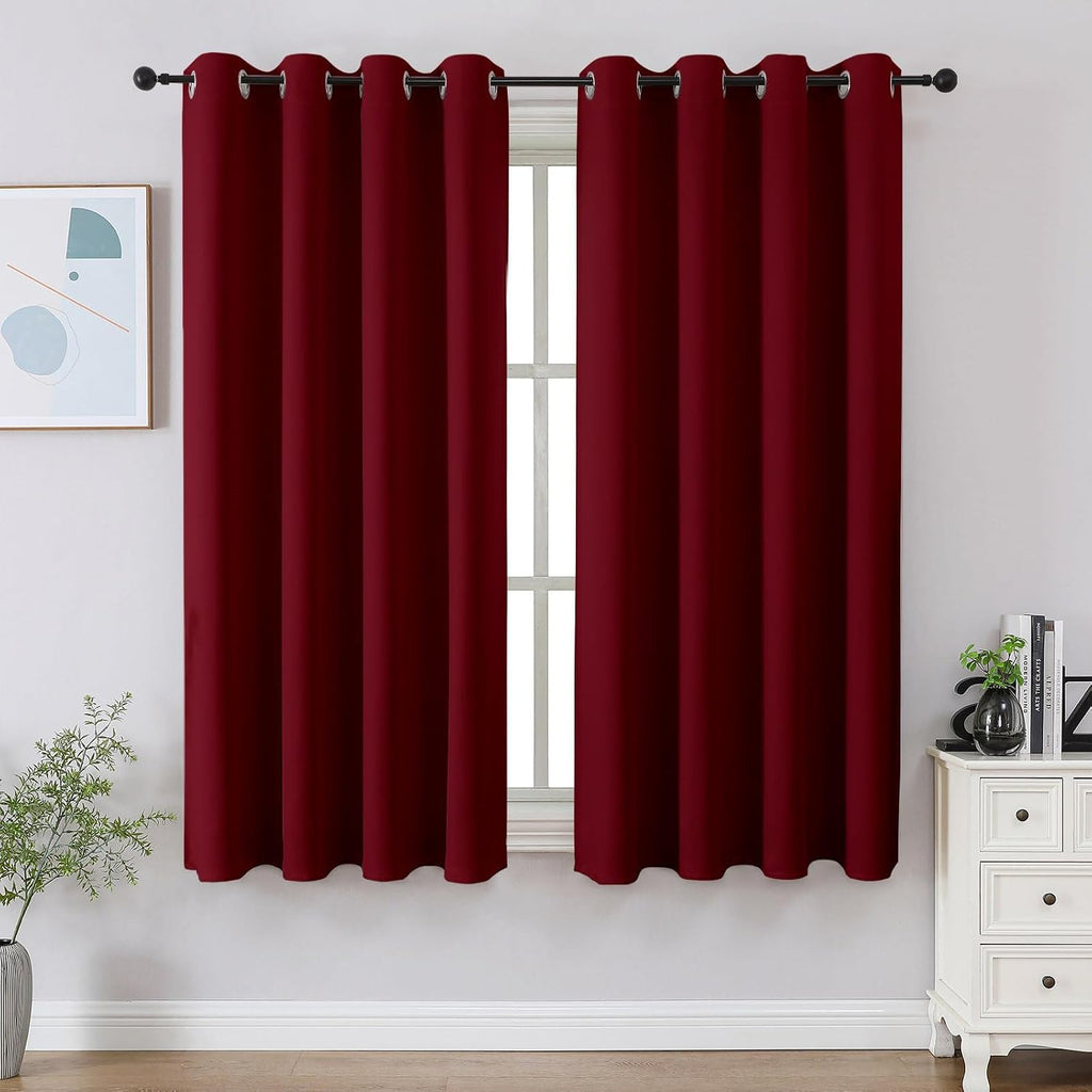 Cucraf Burgundy Red Blackout Curtains 45 inch Length 2 Panels Set, Room Darkening Drapes for Living Room Bedroom, Thermal Insulated Light B…
