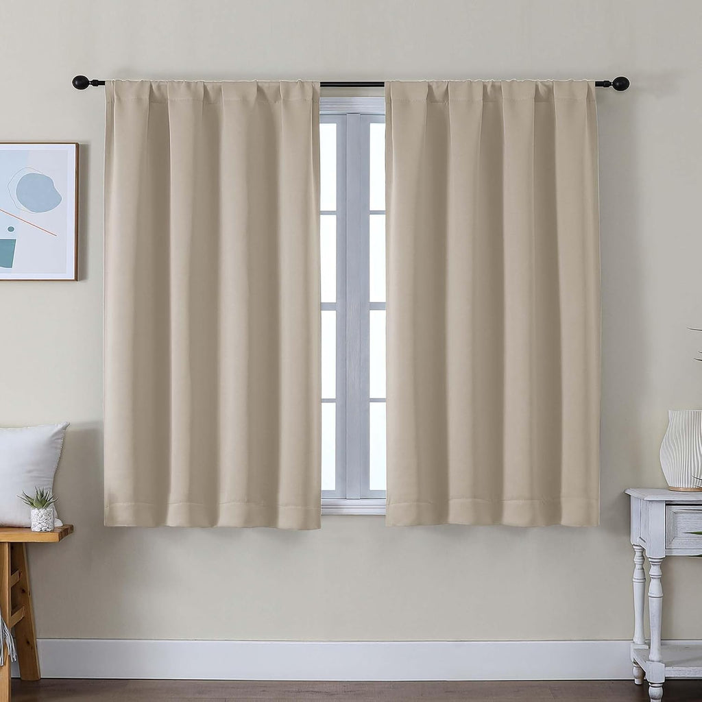 Simplebrand Ava Biscotti Beige Short Blackout Curtains for Bedroom 45 Inches Long 2 Panels Set, Solid Thermal Insulated, Energy Saving Wind…