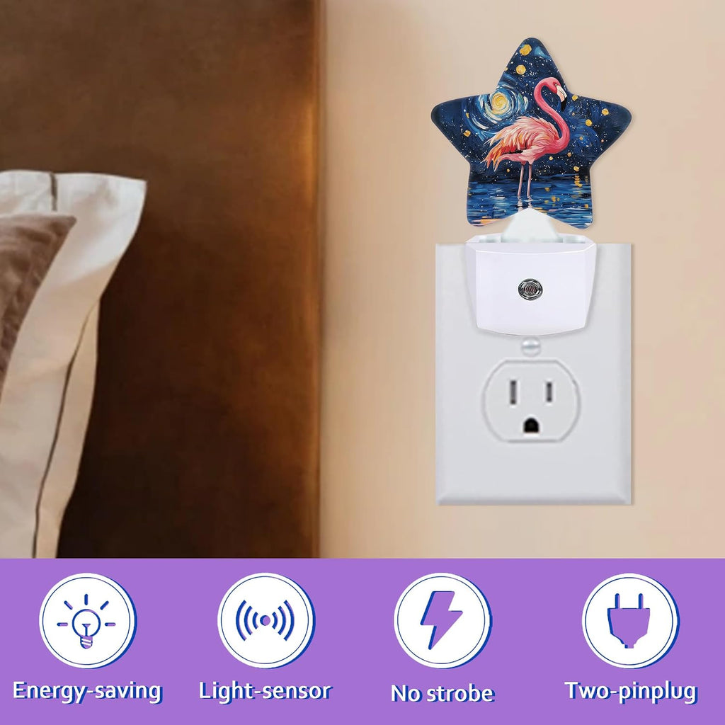 Energy Efficient Nightlights Plug in Wall, Pink Flamingo Night Light for Kids Bedroom Decorative, Blue Starry Sky Dusk-to-Dawn Sensor…
