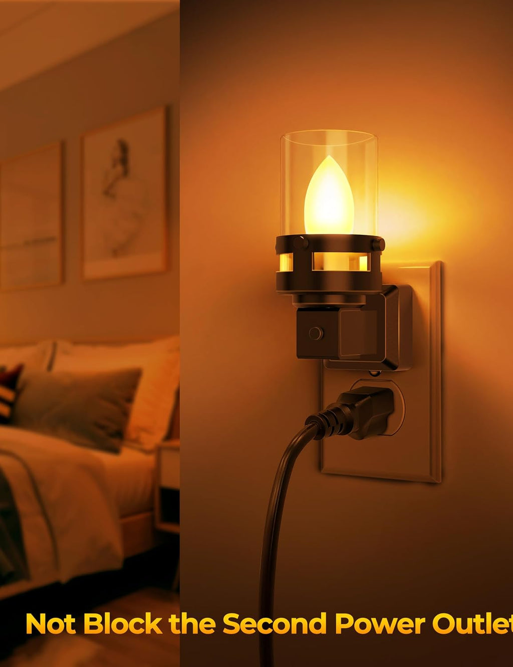 Briignite Candle Night Light Plug in [2 Pack], Amber Night Lights Plug into Wall, LED Night Light with Dusk to Dawn Light Sensor, 1800K…