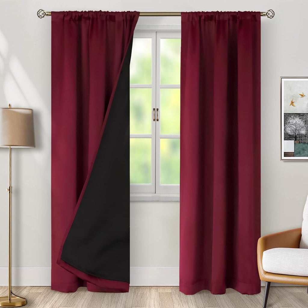 BGment Burgundy Red 100% Blackout Curtains for Bedroom, Black Out Living Room 84 inch Panels with Thermal Liner, Rod Pocket and Back Tab…