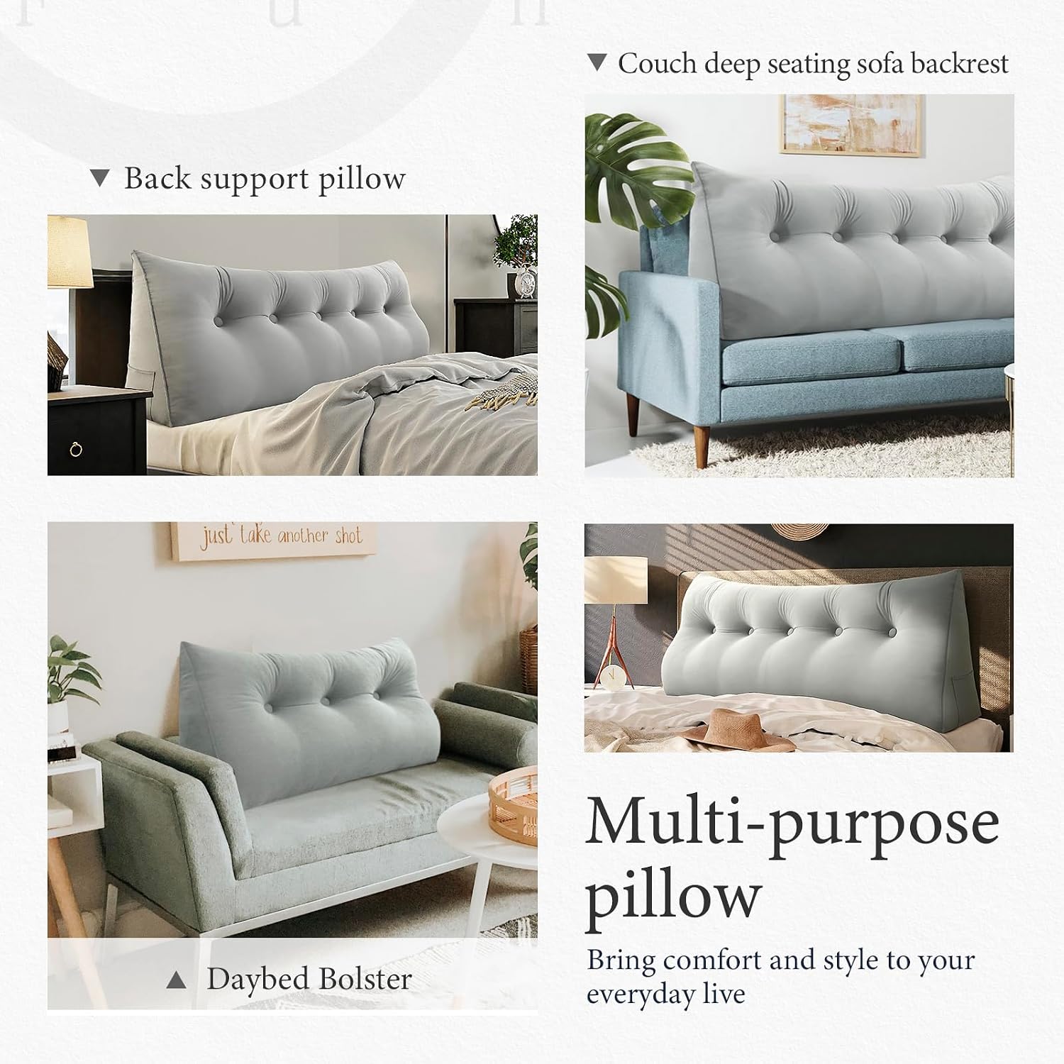 Headboard Pillow Twin for Dorm - Bed Wedge Headboard Reading Pillow for Sitting in Bed, Shredded Foam Positioning Support Backrest Pillow…
