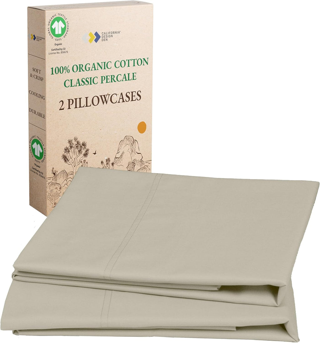 CaliforniaDesignDen California Design Den 100% Organic Cotton Queen/Standard Pillow Case Set of 2 - Soft & Crisp Percale, Fits Standard & Q…