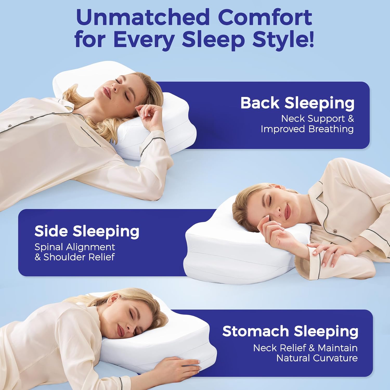 Nappixel Cervical Neck Pillow for, Ergonomic Contour Pillow for Sleeping, Back Stomach Side Sleeper Pillows for Adults, Memory Foam Dual-H…