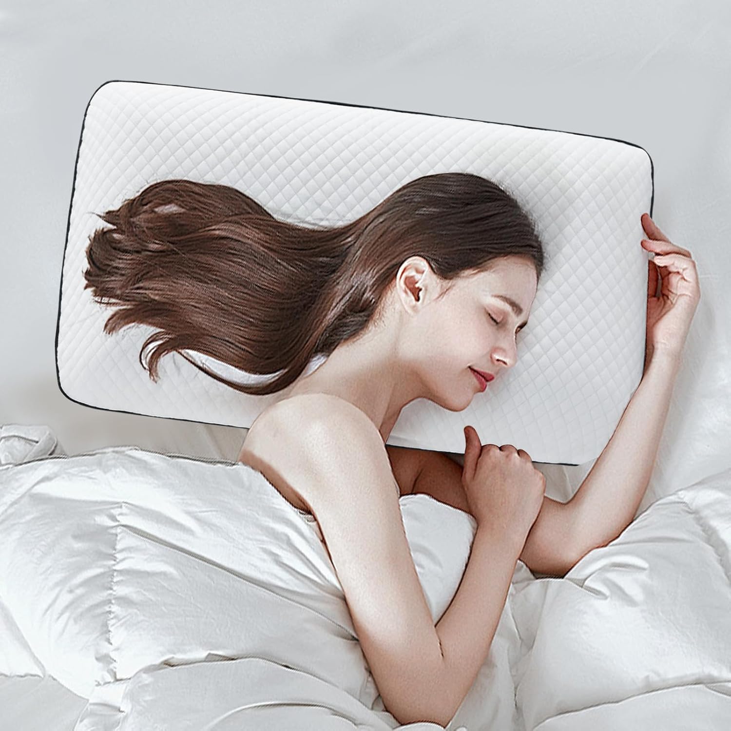 Soft Memory Foam Pillow, Gel Pillow for Back and Side Sleeper, Medium-Soft,150 Breathable Holes, Oeko-TEX & CertiPUR-US…