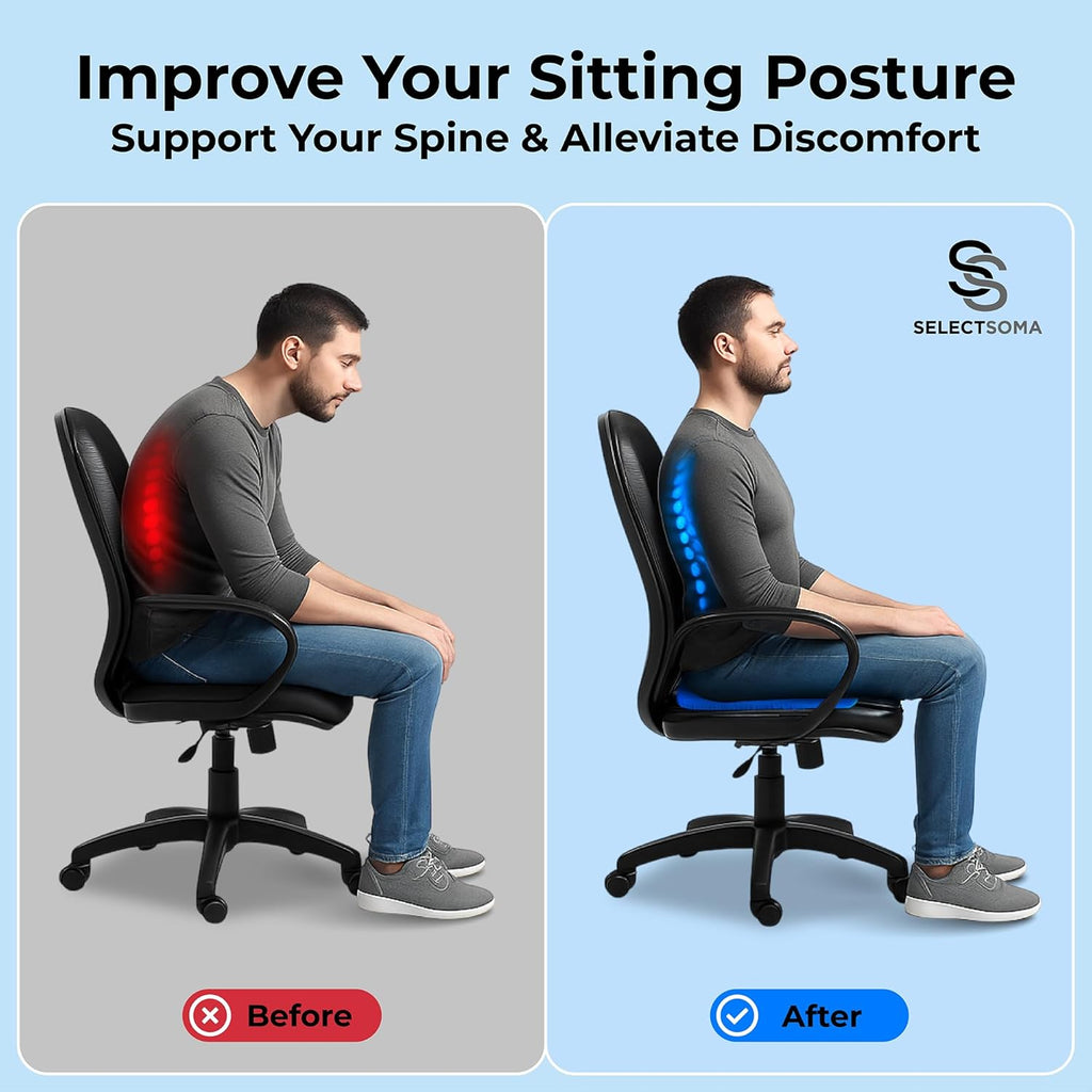SelectSoma Double-Thick Gel Seat Cushion for Long Sitting Pressure Relief for Back, Sciatica, Coccyx, Tailbone Pain - Cushion for Office…