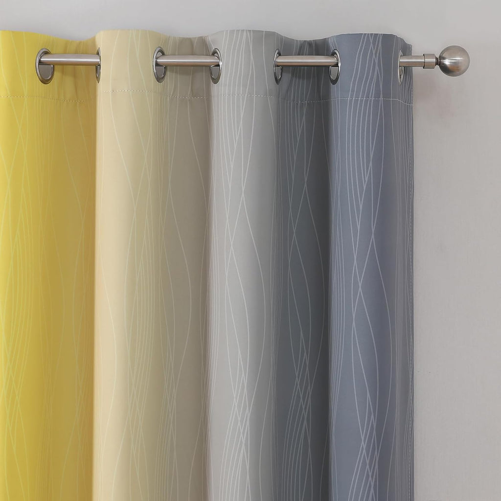 Estelartextiler Estelar Textiler Grey and Yellow Ombre Short Blackout Curtains 36 Inch Long, Thermal Insulated Grommet Small Half Window Dr…