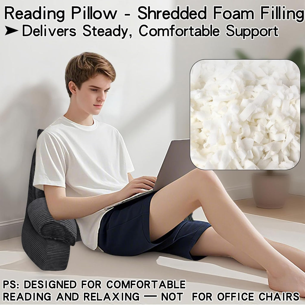RRPAHWTV Reading Pillow for Bed with High Arm Rests, Back Support Pillow for Sitting Up in Bed with Shredded Memory Foam for Reading, TV…