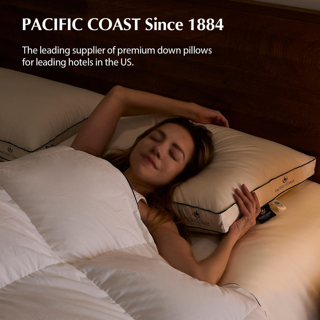 Pacific Coast Goose Feather and Down Pillows, with 100% Organic Cotton Cover, Standard Size Set of 2, Gusseted Design for Sleeping, Hotel…