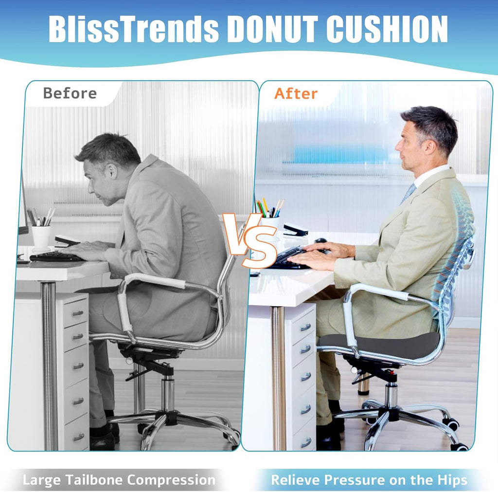 BlissTrends Donut Pillow Seat Cushion, Donut Chair Cushions for Postpartum Pregnancy & Hemorrhoids, Tailbone Cushion, Memory Foam Lifting C…
