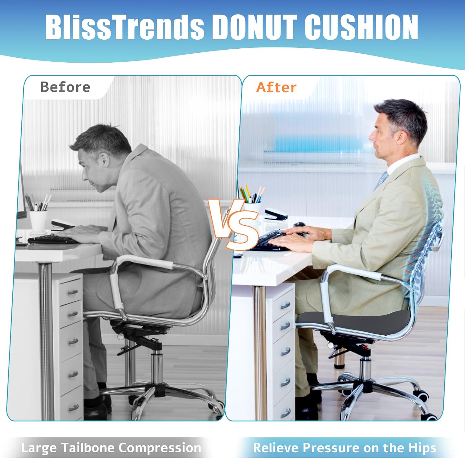 BlissTrends Donut Pillow Seat Cushion, Donut Chair Cushions for Postpartum Pregnancy & Hemorrhoids, Tailbone Cushion, Memory Foam Lifting C…