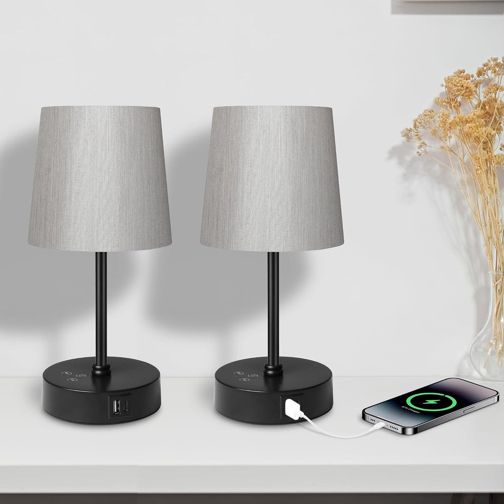 Ascher Small Bedside Table lamp Set of 2, RGB Color Changing Lamps, 3 Color Temperatures Nightstand Lamps with USB C and A Ports, Touch…