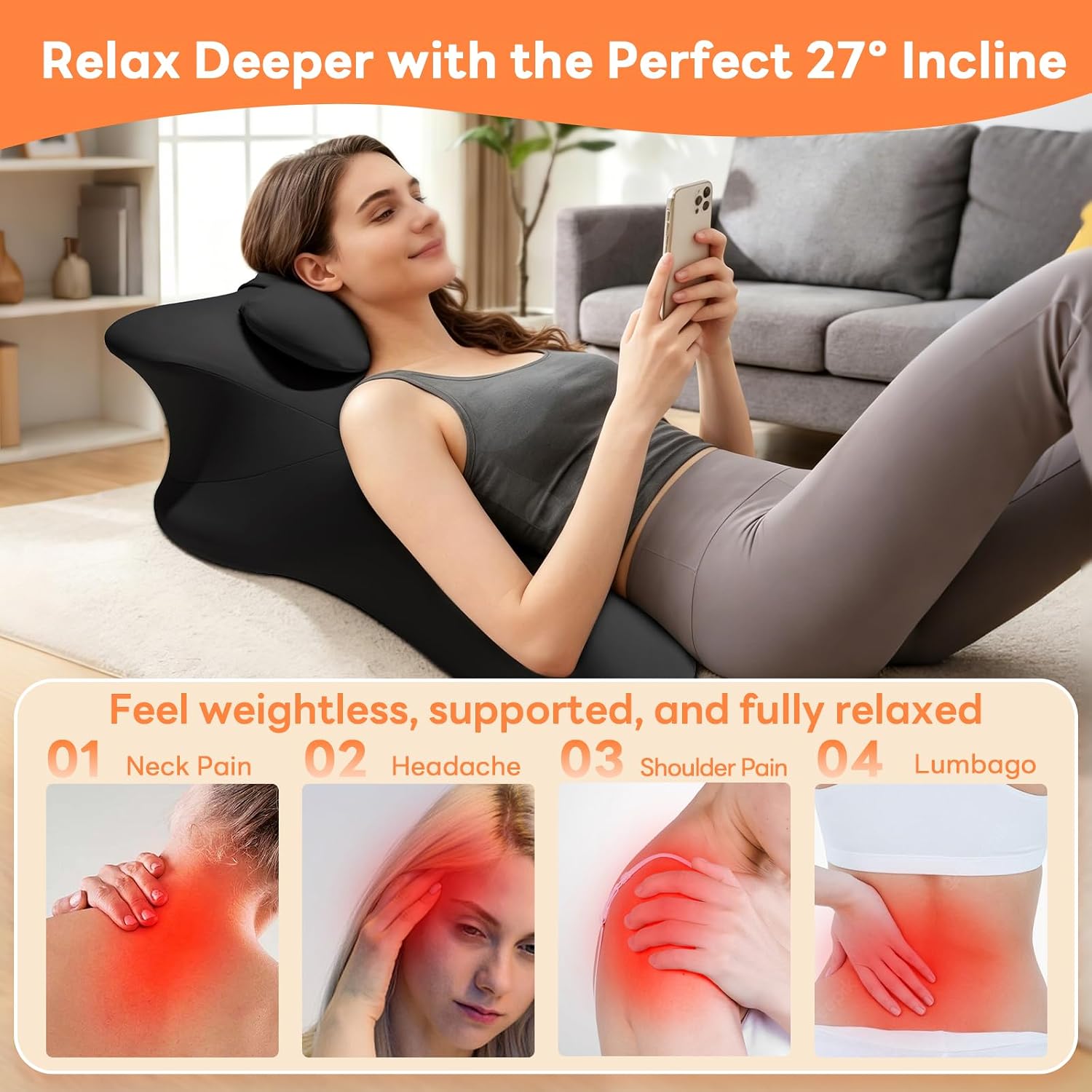 Memory Foam Wedge Pillow, 27° Angled Ergonomic Contoured Intimacy Couples Positioning Pillow for Reading, Back & Neck Support…